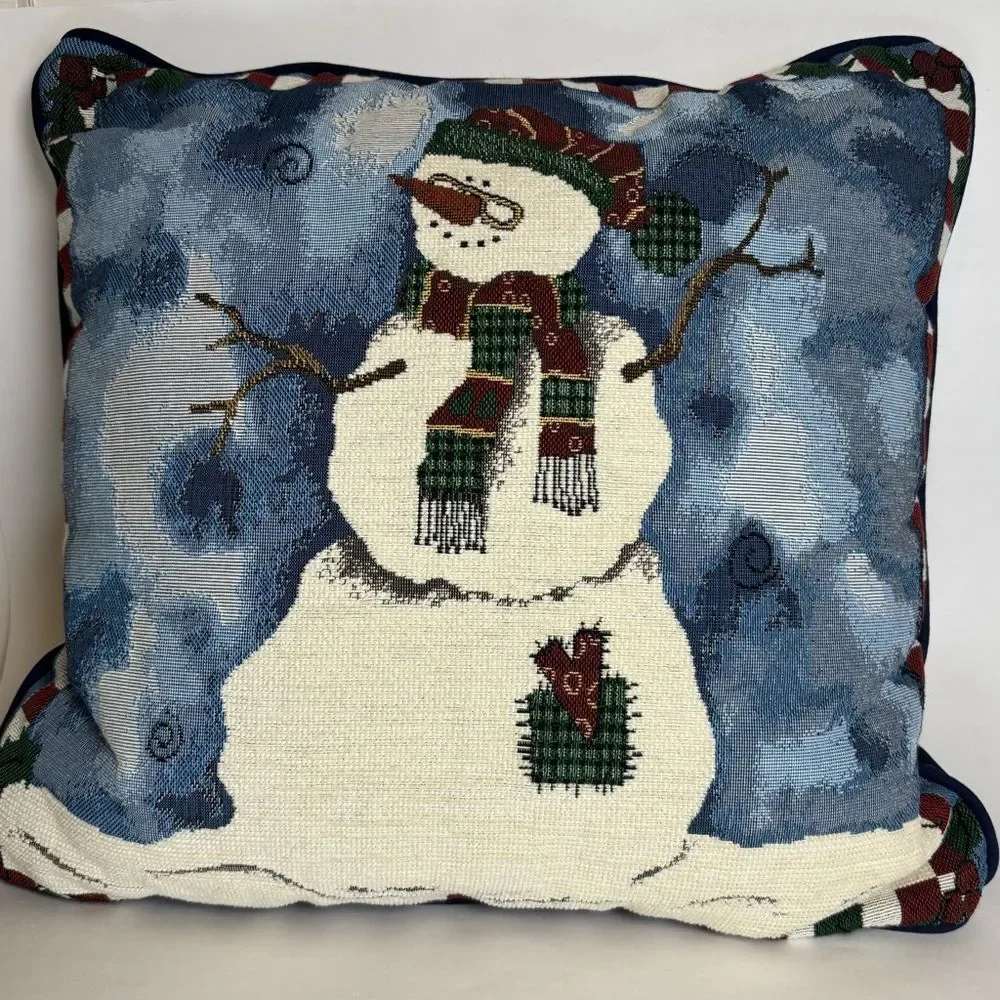 Festive Winter Holiday Snowman Tapestry Pillow